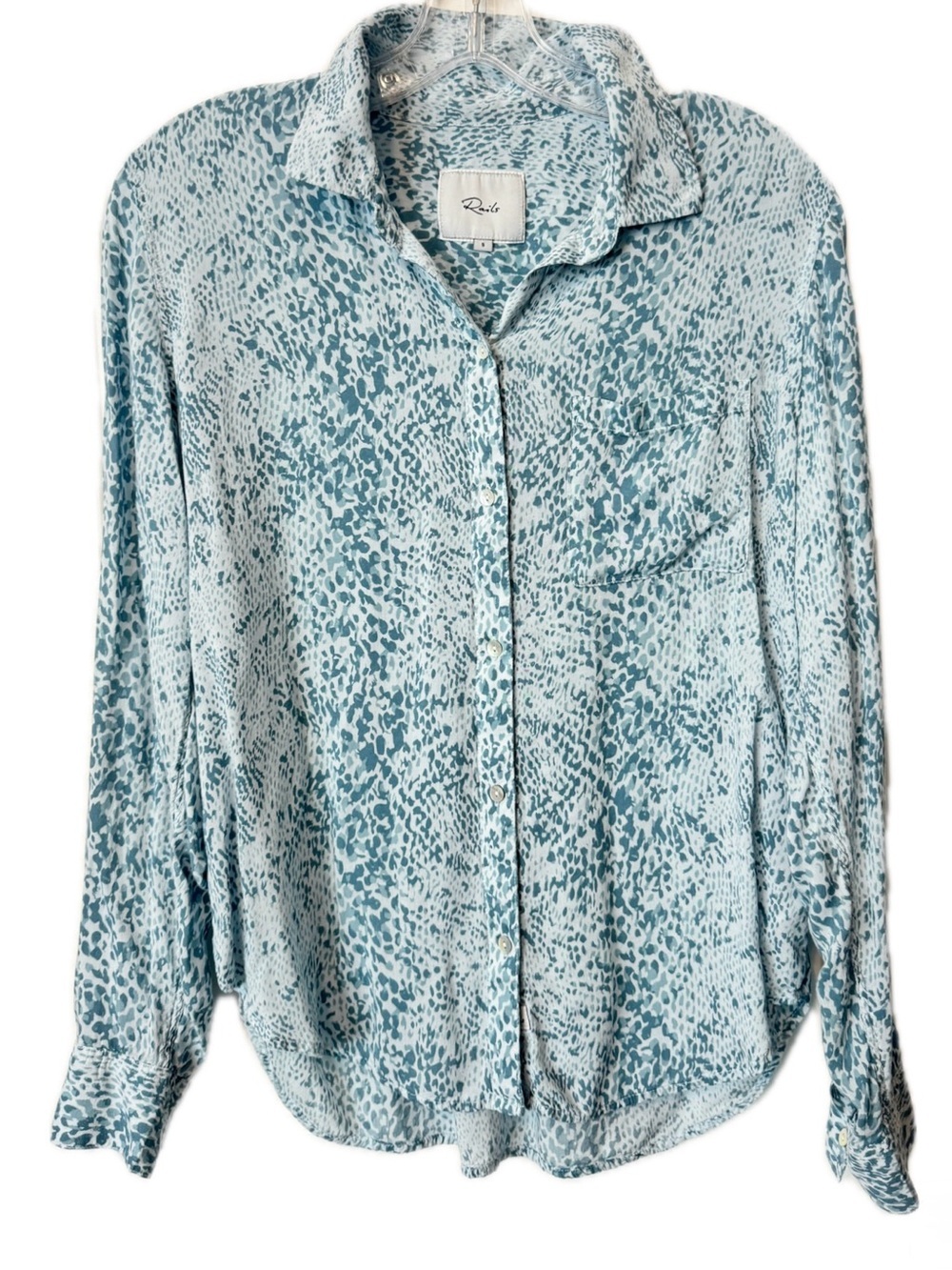Rails Josephine Aqua Blue Python Print Button Front Blouse Shirt S Rayon Boho